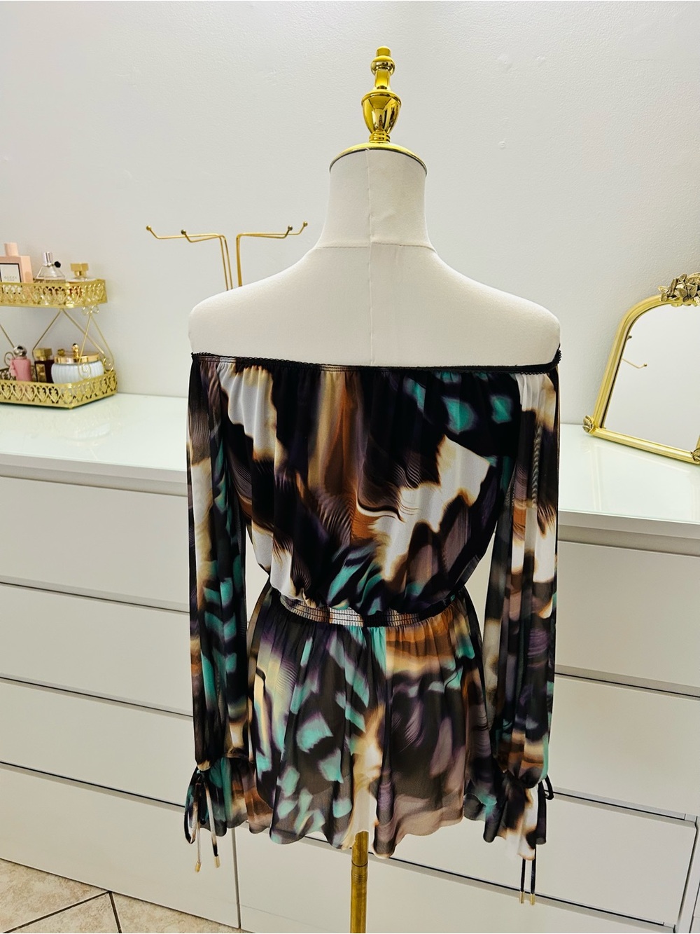 AFRM One-Shoulder Multi-Color Abstract Print Top Size Small - Picture 2 of 3